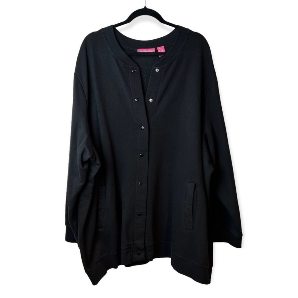 Woman Within Black Snap Up Cotton  Sweater